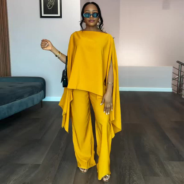 European and American  women's clothing 2025 autumn new fashion irregular loose and thin solid color top casual pants set