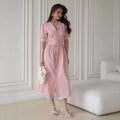 Hepburn style lace high-end dressplus size covers the flesh and covers the crotch, waist slimming look over pink slimming look