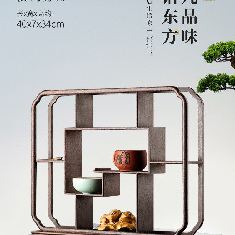 Solid wood teacup rack Chinese Bogu rack storage box table rack Pu'er teapot stove tea set accessories