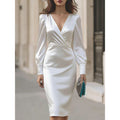 european and american new arrival: elegant satin fitted long-sleeve dress
