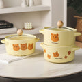 Ins cream yellow bear instant noodle bowl with lid dormitory student instant noodle bowl salad bowl double ear soup bowl tableware