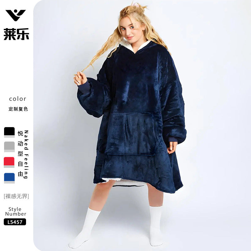 Factory supply flannel home lazy clothes pullover TV blanket outdoor cold sweater hooded home nightgown