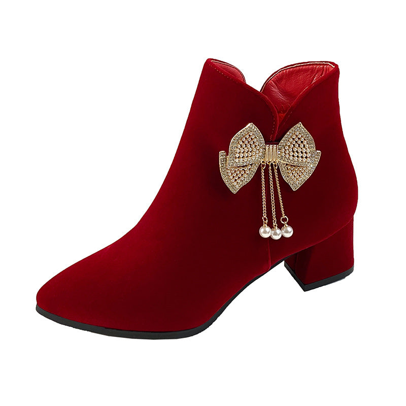 Winter wedding shoes for women 2023new arrival xiuhe wedding dress two-wear thick heel wedding shoes bridal shoes high heels not tiring feet