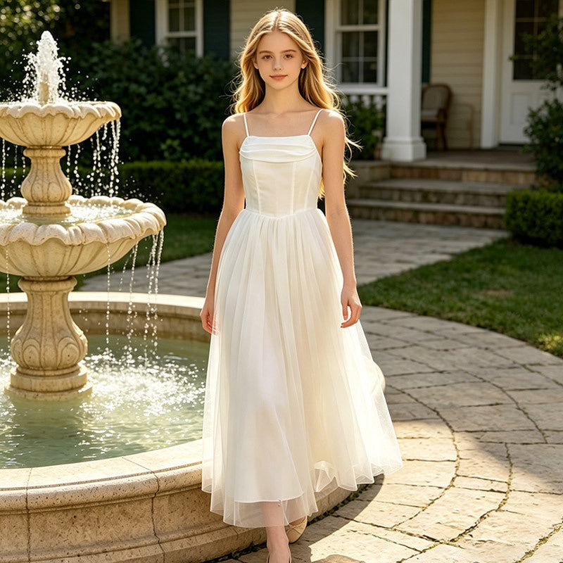 Super fairy elegant gentle frenchdress summer suspender tube top skirt waist slimming look cross-border export