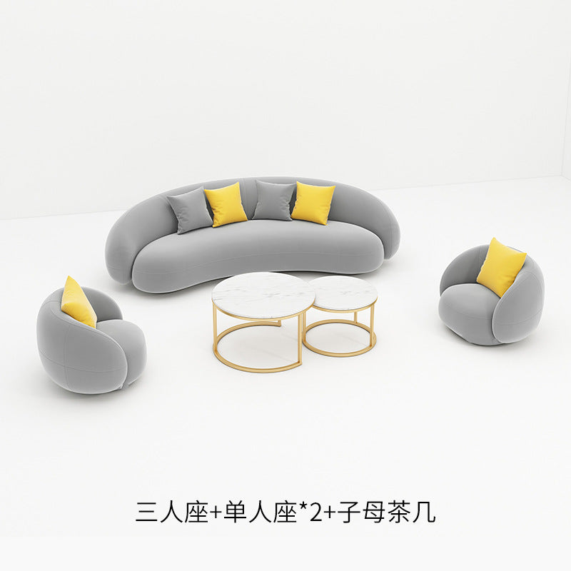 Beauty salon sofa, warm teddy velvet fabric, b&b, small apartment, creative arc-shaped clothing store, popular sofa