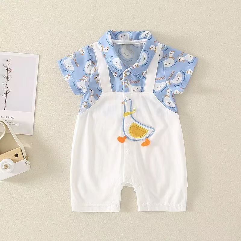 Summer first birthday baby short-sleeve romper, infant cartoon onesie, newborn full month celebration outfit, cartoon romper