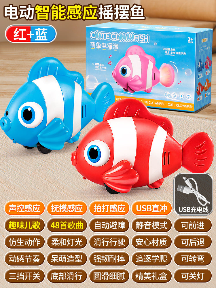 Electric simulation fish automatic sensor to avoid clownfish swing and move educational zoology crawling and chasing kids toys