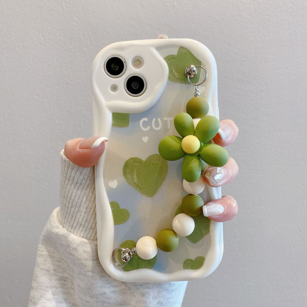 Full screen green love heart suitable for apple apple 16pro flower chain mobile phone case iphone13/15 protective cover