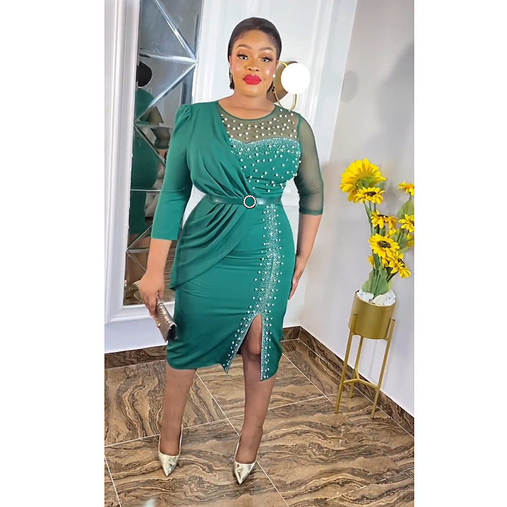 New arrival   cross-border export lace patchwork dress african women's plus size midi skirt finished