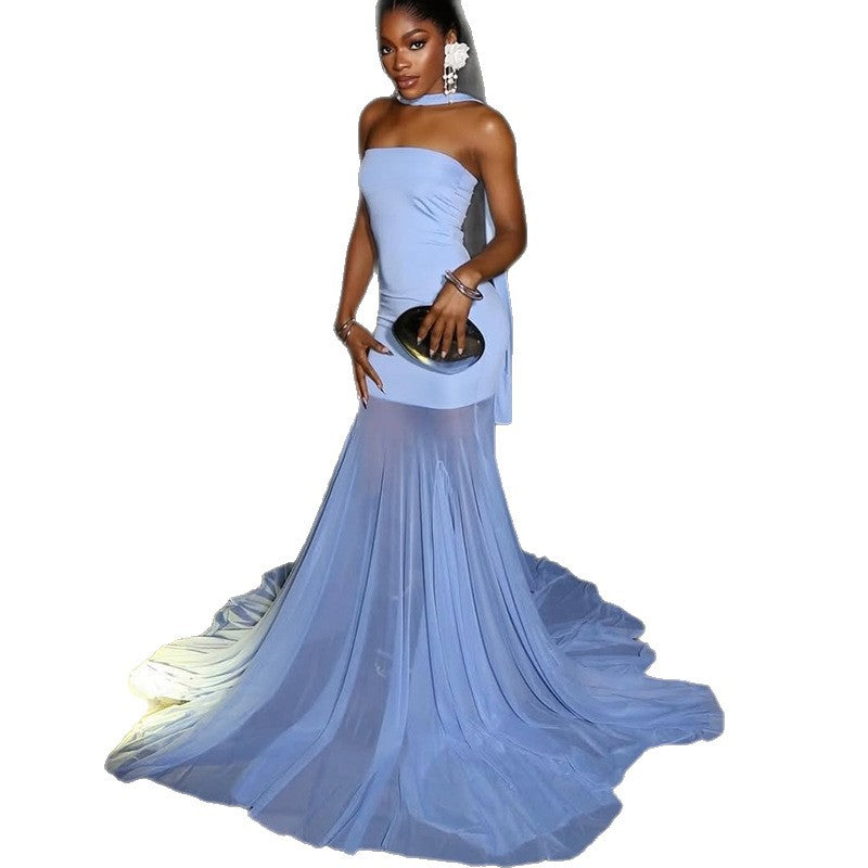European and american cross-border women's fashion:  summer new arrivals - sexy and elegant bandeau bodycon pleated maxi dress