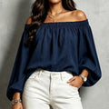 new european and american style independent store: sexy off-the-shoulder elasticated loose long-sleeve shirt