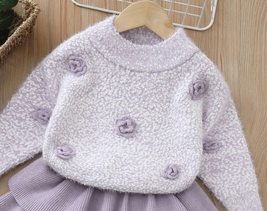 Kids' crew neck sweater and leggings two-piece set -  autumn/winter new collection - girls' tiered skirt knit outfit