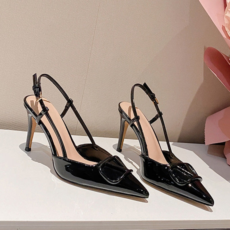 Yx french one-line beautiful v buckle elegant high heels stiletto pointed toe one-line beautiful toe cap sandals nude women's shoes