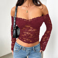 autumn new arrivals: cross-border european & american fashion - sexy & spicy slim-fit lace one-shoulder long sleeve cropped top