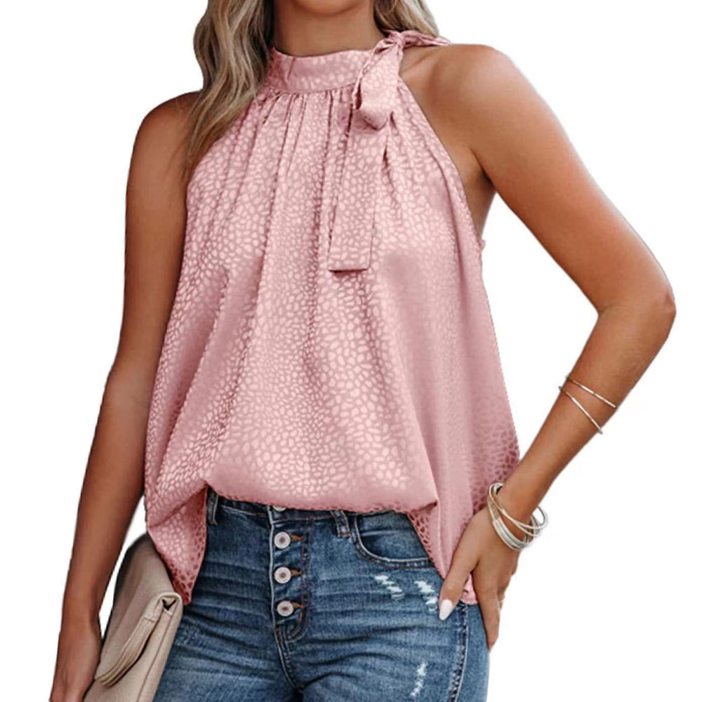 summer new arrival halter neck bow leopard print satin sleeveless tank top wholesale