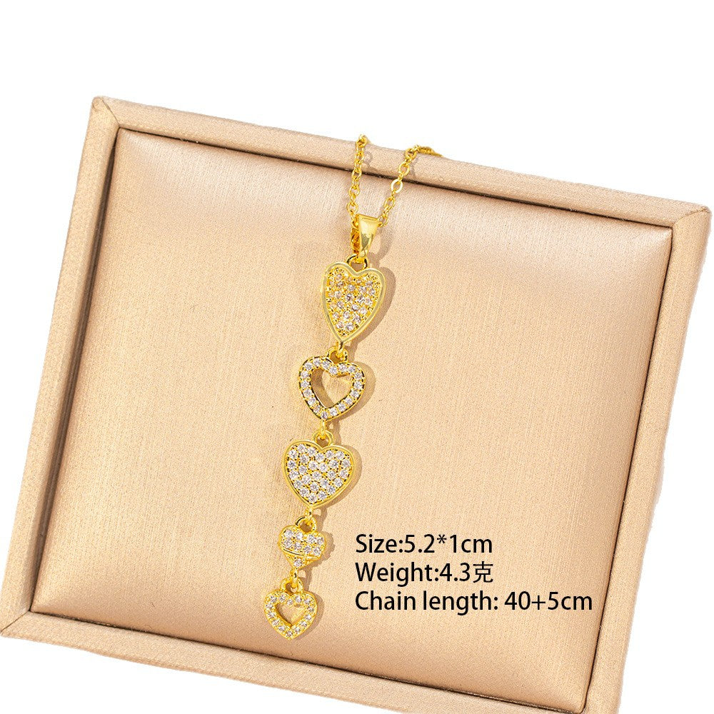 [titanium steel] fashion popular copper inlaid zirconium long heart necklace for women, accessible luxury fashion, high-end collarbone chain accessories