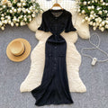 European and american style minimalist knitted dress - women's summer single-breasted hollow-out slimming design - light luxury elegant maxi dress