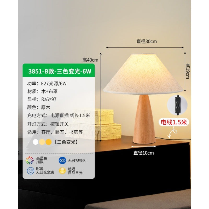 Table lamp solid wood medieval wabi wind bedroom bedside lamp retro Japanese-style homestay premium bedside table lamp E