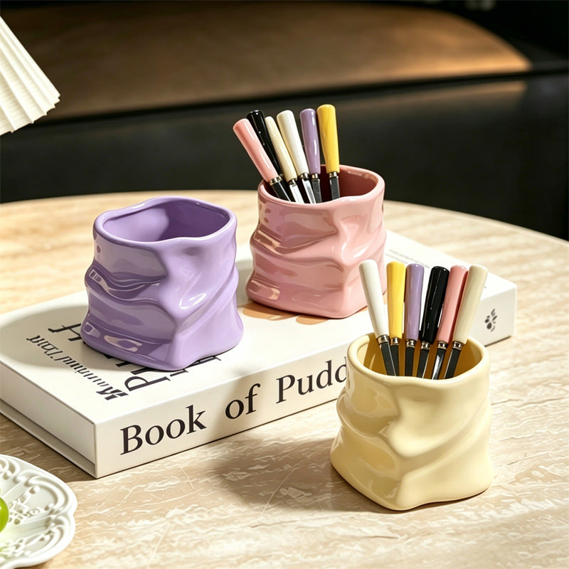 304 food grade stainless steel twisted fruit fork set creative colorful storage cup ceramic cup holder wholesale
