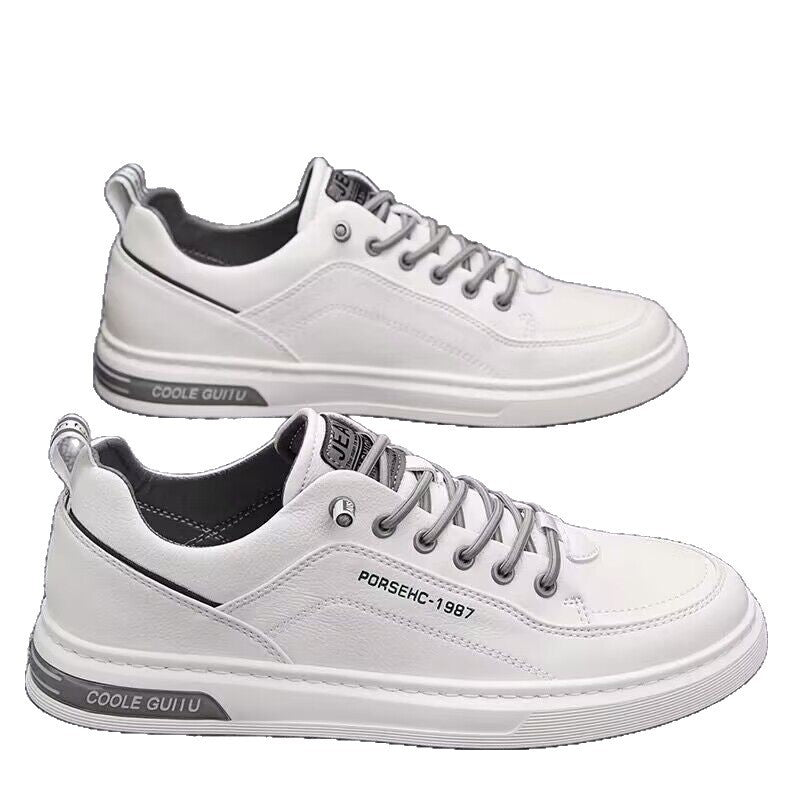 Men's skate shoes 2025 new trendy casual shoes versatile leather shoes men's slip-on white sneakers