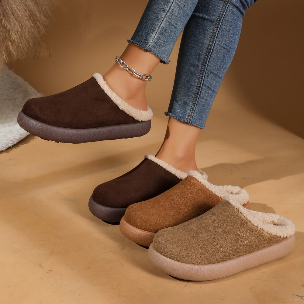 Exportplus size toe cap thick bottom fur slippers for women new arrivalfall and winterfleece-lined toe cap half slippers wholesale