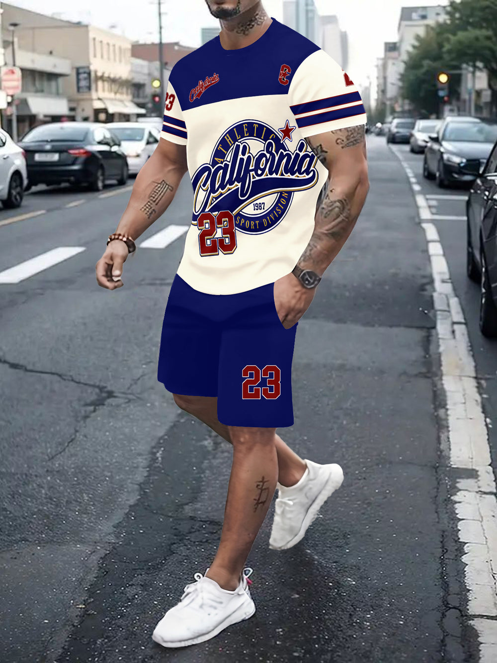 Men's casual sports set - short sleeve & shorts - summer hot seller - cross-border fashion - two-piece leisure outfit