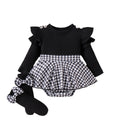 e-commerce autumn baby and toddler girl's three-piece set for the us and european markets, including a flutter-sleeve long-sleeved romper, pants/skirt, socks, and a headband