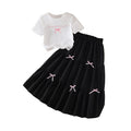 Girls' foreign trade outfit:  spring/summer new collection - cross-border european and american fashion, printed short-sleeve top with bowknot skirt