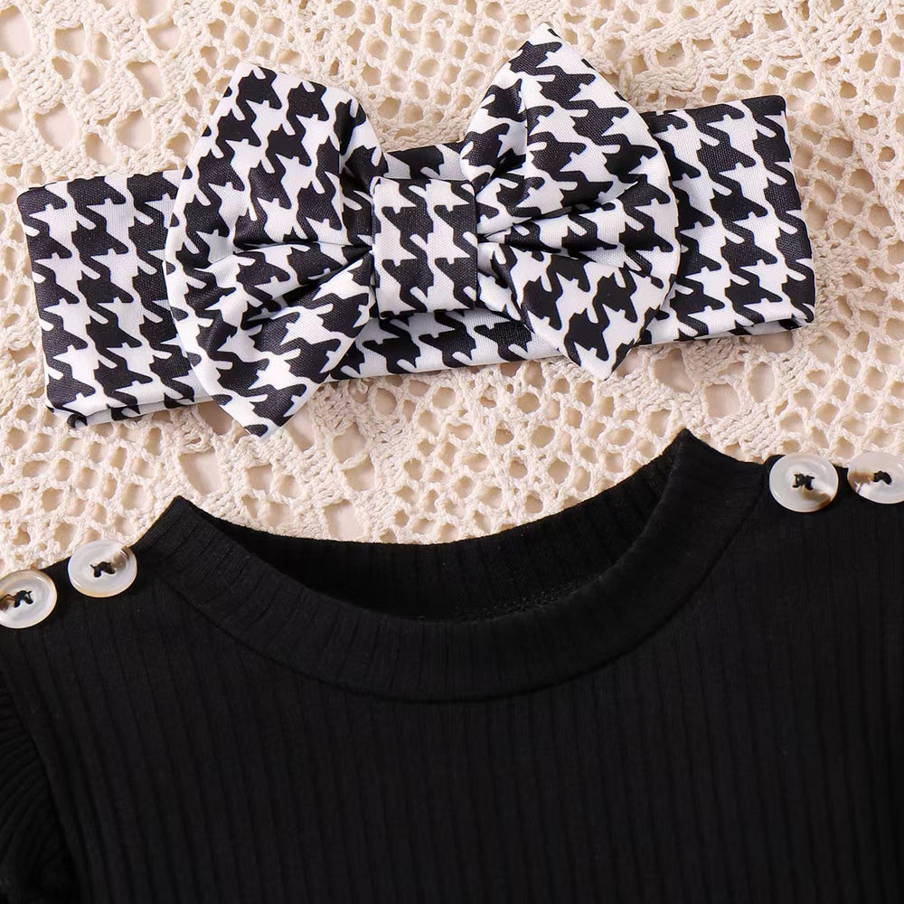 Children's clothingfall and winter style infant and toddler pit strip long sleeves double-layer flying sleeves and houndstooth skirt
