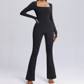 european and american new long-sleeve bodysuit yoga outfit - high-stretch, breathable dance & fitness activewear - women's flare leg bodysuit
