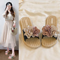 New summer fairy style color block floral slides - women's beach sandals, fashionable outdoor wear, flat, non-slip