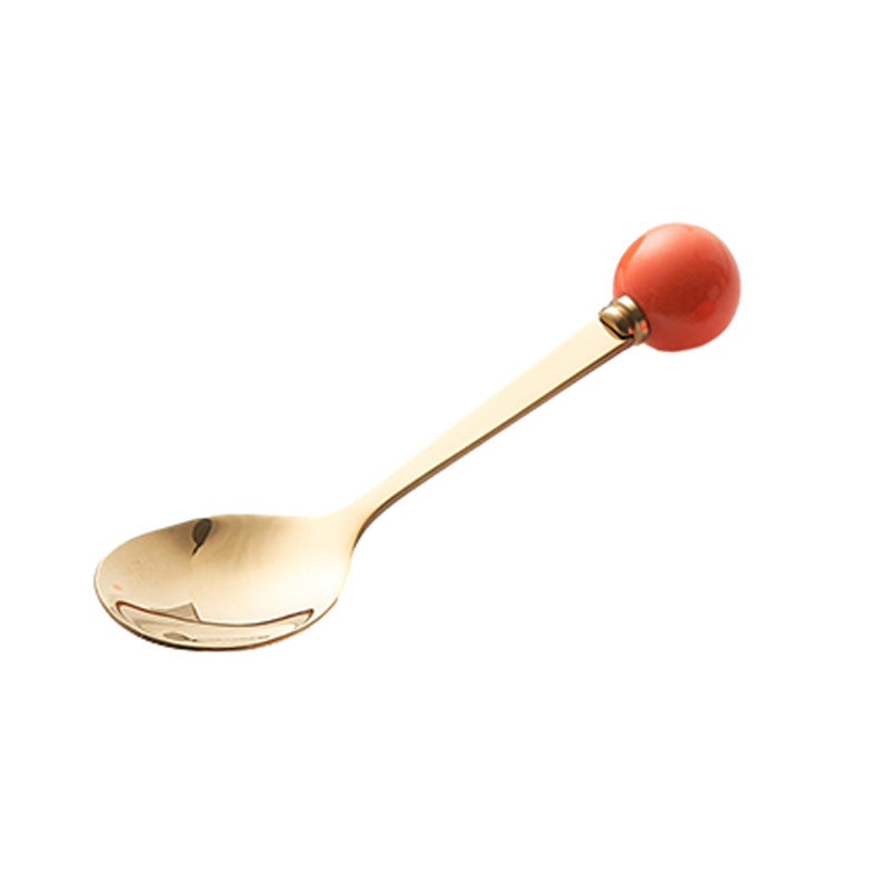 Simple macaron glazed ceramic handle fruit fork creative stainless steel fork spoon high-value home dessert spoon