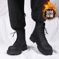 Boots men's new arrivalwinter black british style motorcycle zipper workwear boots high-top fleece-linedheattechcasual leather boots