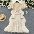 Atmosphere elegantstereo flower v necklong sleevesdress women's silmslimming look inner wear sweater skirtfall and winternew arrival