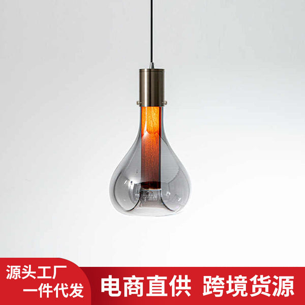 高级感茶餐厅单头吊灯后现代烟灰玻璃茶室咖啡店书房服装店装饰灯