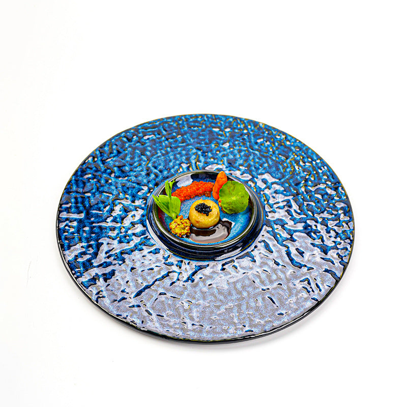 Kiln-turned-stylish high-looking crater relief decoration dessert plate creative desktop pastry western food plate dessert plate