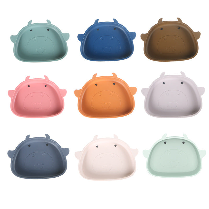 Amazon cartoon silicone plate kids food bowl suction bowl baby feeding utensils baby food suction plate drop-proof