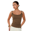 Amazon fashion european and american style metal ring detail spaghetti strap slim fit u-neck ruched cropped tank top for women