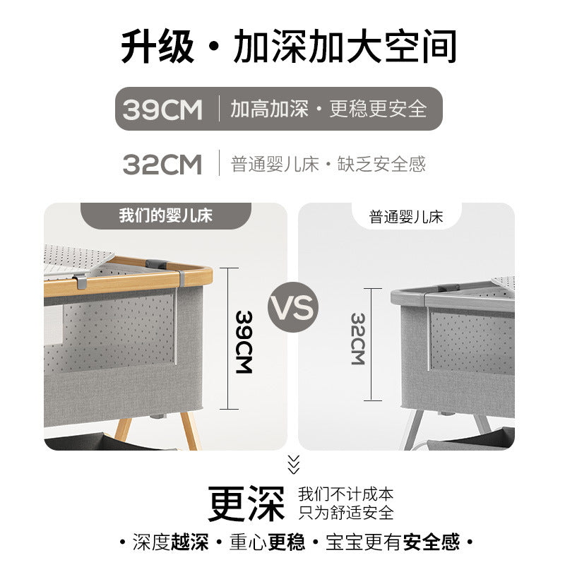 Foldable movable adjustable height crib newborn portable baby bed patchwork bed multifunctional baby bed