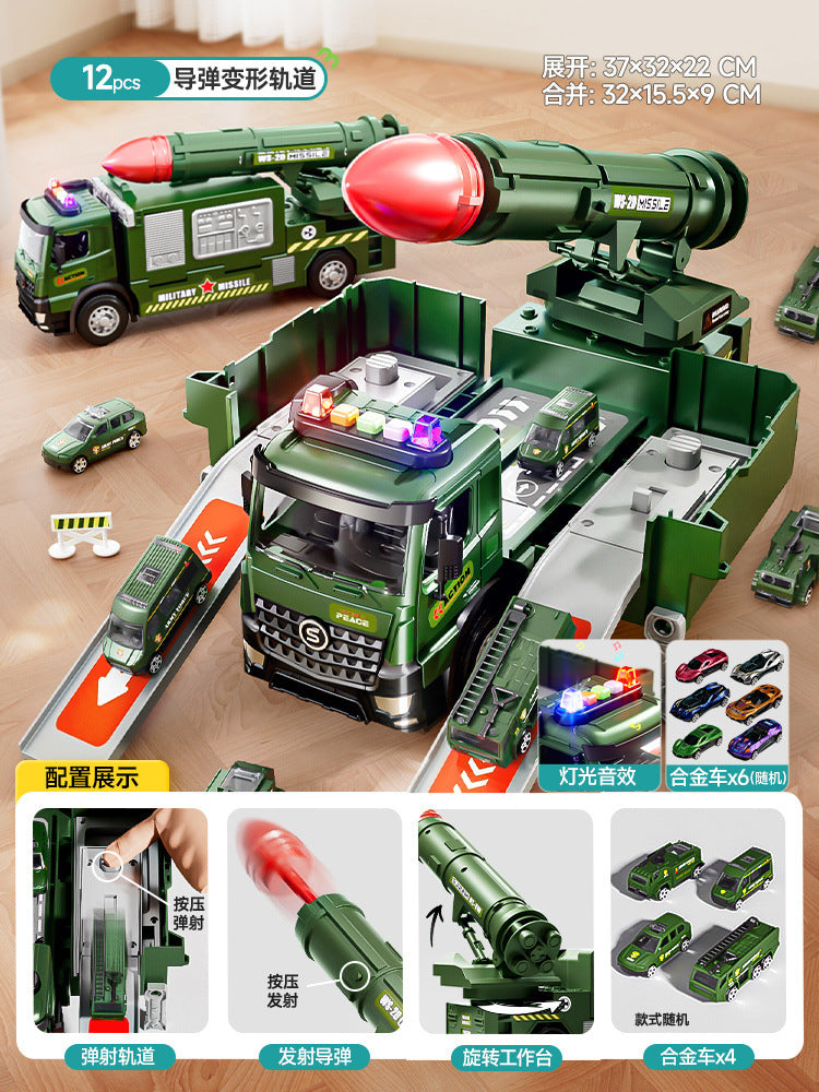Kids' large military ejection car transforming track missile car parking tank alloy car boy toy ages 3-6