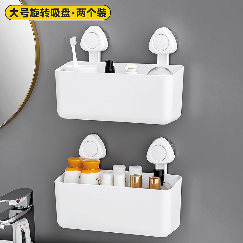 Household bathroom storage box Rectangle plastic suction cup Bathroom rack No punching suction cup wall-mounted storage box