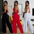 C7205 cross-border   fashion women's sexy bandeau sleeveless backless button jumpsuit