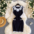 Xiaoxiangfeng stereo flower sleeveless knittingdress female summernew arrival silmslimming look a-line skirt classy sense