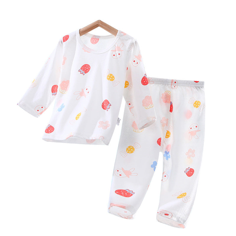 Baby pajamas for girls, summer lightweight style, boys' air conditioning suit, pure cotton girls' long-sleeved pajamas, baby spring/summer home air conditioning suit