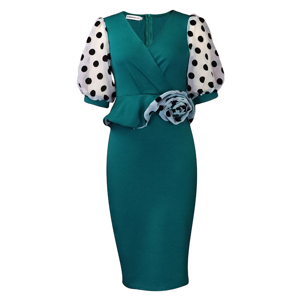 D321 independent station  new arrivalfashionplus sizev neck mesh patchworkhigh waisteleganteleganceexportdress
