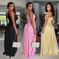 C7680 cross-border   fashion women's elegant waist-defining backless slim-fit one-shoulder dress