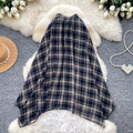 Vintage plaid patchwork a-line midi skirt - women's summer high-waisted slimming commute skirt with elastic waistband