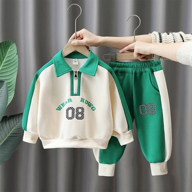 Boys' fall/winter outfit set : stylish casual kids' hoodie and sweatpants two-piece set - trendy children's clothing wholesale