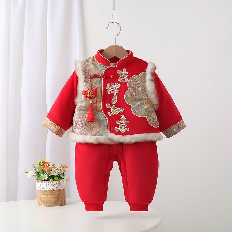 New year girl han dynasty grab one year old winter clothing new year greetings baby boy clothes baby chinese style festive tang suit suit