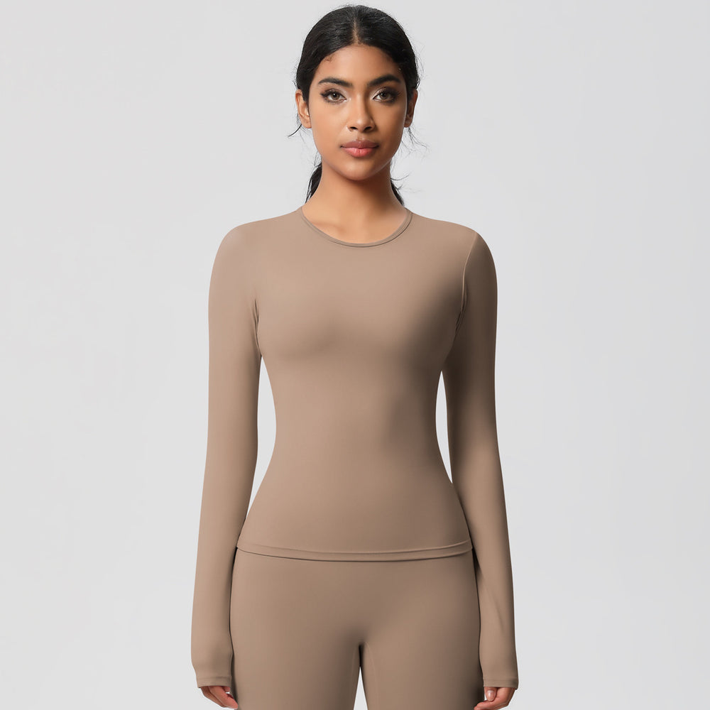 nude feel brushed yoga top - quick-dry, compression fit, long sleeve activewear for running and fitness